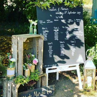 Table plan and crates outside